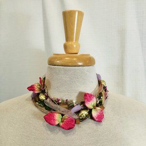 Woodland Floral Choker Multi Strand Ribbon Necklace